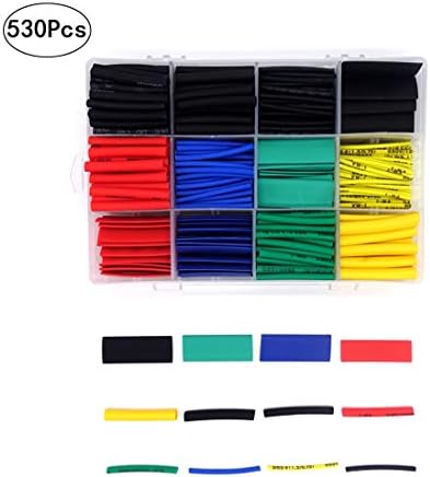Concisea 530Pcs Electrical Insulated Sleeving 2:1 Ratio Electric Insulation Flame Retardant Heat Shrink Tube Cable Wrap Sleeve with Storage Box (5 Colors/8 Sizes)