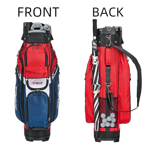 PGM Black Golf Cart Bag, 14 Way Silent Top Divider Premium Golf Bag with Ergonomic Handles & Rain Cover