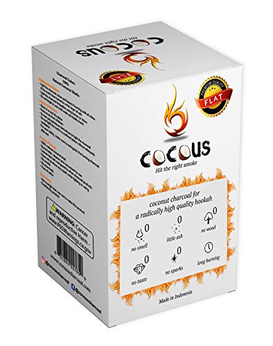 COCOUS NATURAL FLAT COCONUT CHARCOAL INCENSE HOOKAH SHISHA NARGUILE COAL COCONUT SHELL BRIQUETTE COALS 1KG – 96 PIECES 25X25X18MM FLATS