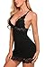 ADOME Womens Full Slip Modal Sleepwear Strap Nightgown V Neck Chemise Lace Lingerie,Style 1 black,Large