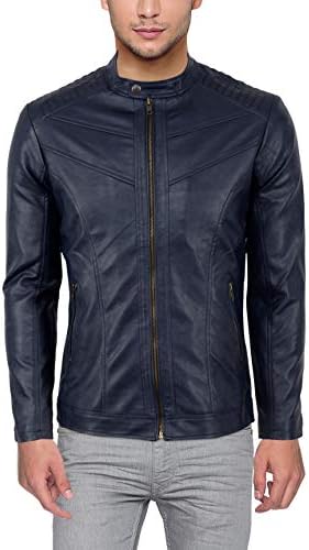 Men's Leather Jacket (Navy Blue)