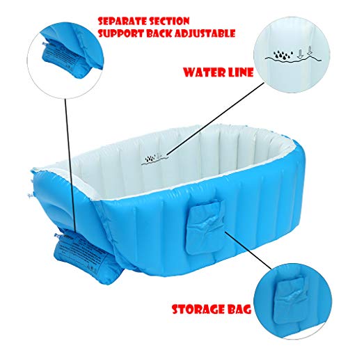 Adagod Inflatable Small Home Swimming Pool Portable Baby Bathtub Infant Toddler Thick Foldable Shower Basin with Soft Cushion Central Seat
