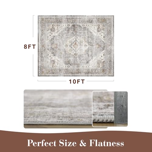 Montvoo-Area Rug 8X10 Rugs for Living Room-Grey Machine Washable Rug-Soft Living Room Rug-Vintage Non Slip Carpet-Rugs for Bedrooms Dining Room Living Room Office