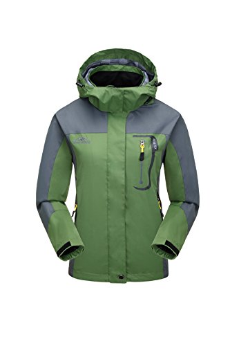 KISCHERS Waterproof Jacket Women's Raincoat, Ladies Rain Jacket, Softshell Jackets Outdoor Sportwear Rain Coats with Hooded (Green, M)