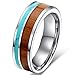 Fashion Month Womens 6mm Tungsten Ring Vintage Wedding Engagement Band with Koa Wood Solid Turquoise Flat Top for Her