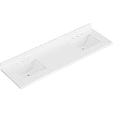 ARIEL 73 inch double bathroom vanity top with sink, 1.5 Inch Thick Miter Edge White Quartz top, Rectangle double sink vanity 