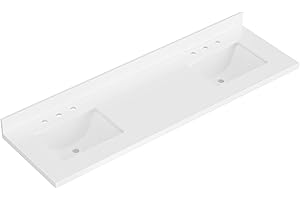 ARIEL 73 inch double bathroom vanity top with sink, 1.5 Inch Thick Miter Edge White Quartz top, Rectangle double sink vanity top, Includes Backsplash