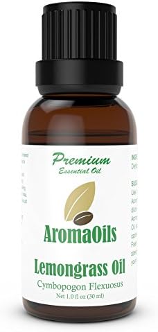 Lemongrass Essential Oil by AromaOils - 1 oz (30 ml) - Best Now for Aromatherapy, DIY Fragrance Additive, Anti-inflammatory, Anti-fungal, and Bug Repellent - 100% Pure Therapeutic Grade