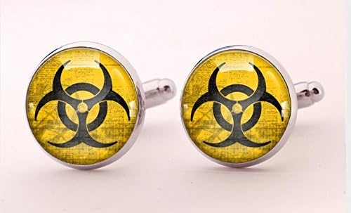 Yellow Biohazard Cufflinks,Art Cufflinks,Silver Jewelry Cufflinks,Shirt Cufflinks,Glass Cabochon Cufflinks,Art Picture Cufflinks,Personalized Cufflinks