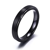 NaNa Chic Jewelry 4mm Black Tungsten Carbide Wedding Band Brushed Matte Finish Polished Edge Ring for Men Women