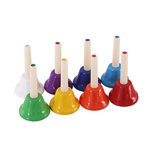B bangcool 8PCS Hand Percussion Bell Assorted Colors 8 Note Musical Bell Hand Bell Kit
