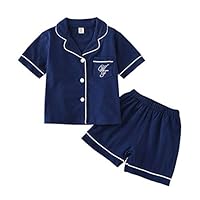 JWWN Toddler Boys Pajamas Short Set Baby Button Up Sleepwear, Little Kids Sleep Shirt & Shorts 2Pcs PJ Set(Navy,4Years)