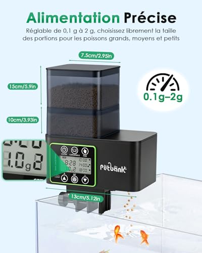 Petbank Fish Food Dispenser 230/510mL, Automatic Fish Dispenser with Timer, USB Rechargeable Aquarium Food Dispensers, LCD Display - Aquarium Food Dispensers