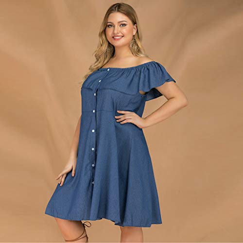 CCatyam Plus Size Dresses for Women, Skirt Off Shoulder Solid Button Sexy Casual Party Fashion Blue
