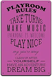 JP's Parcels Tin Sign Children Room Decor-Teenager Kids Bedroom Wall Door Metal Signs 12 x 8 in PlayRoom Rules Dream Big Pink