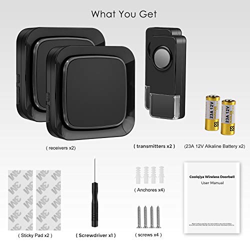 Wireless Doorbell Kit, Coolqiya Door Bell Chimes for Home with 2 Plug