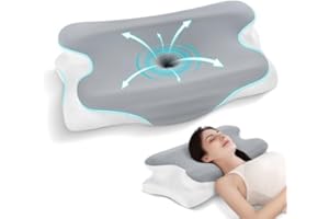 JINXIA Cervical Neck Pillows for Neck and Shoulder Pain Relief, Contour Memory Foam Pillow with Cooling Silk Case, Sleeping C