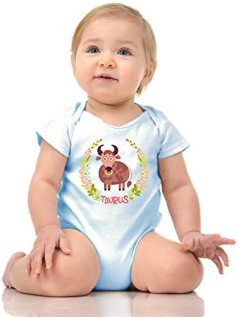 Hobbynica Taurus Design - 100% Cotton - Funny Cute Baby Onesie Unisex - Very Comfortable and Soft Material - to Keep Your Baby Feel Like He Still in The Stomach (6 Months, Light Blue)