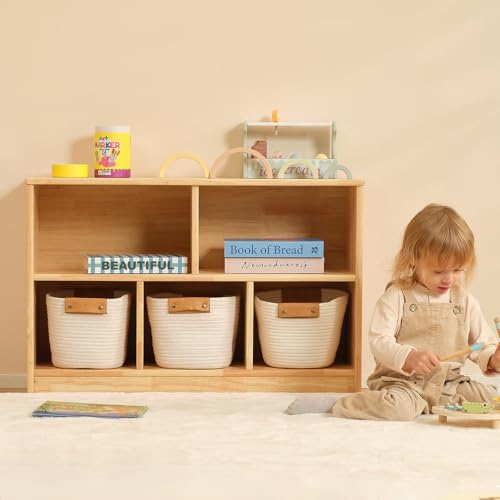 OOOK Solid Wood Storage Unit Toy Storage Unit for Children's Bedroom Playroom (Rubber Wood)