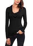 DJT Women's Soft Cowl Neck Long Sleeve Stretch Causal Blouse Tunic Top