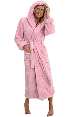 Del Rossa Women's Fleece Robe, Long Plush Hooded Bathrobe ...