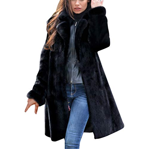 Luxury Faux Fur Parka Coat Women's Fuzzy Fleece Lapel Winter Warm Overcoat Long Cardigan Jackets Outwear - Limsea Black
