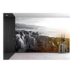 Panaroma Pancake Rocks Scenic View Mountains Concept - Removable Wall Mural | Self-Adhesive Large Wallpaper - 66x96 inches