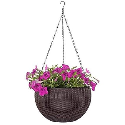 Antier Outdoor Garden Hanging Planter Round Decor Brown Rattan Hanging Planter Pot (Pack of 4)