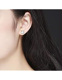 Pendientes de tuerca de ópalo, de plata de ley chapada en oro de 18 quilates, diseño de gatito, regalo para los amantes de los gatos