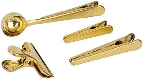 Stainless Steel Coffee Scoop Spoon With Bag Seal Clip,Color Gold, 4pcs in one set