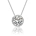 S925 Sterling Silver Pendant Necklace, Round Clear Cubic Zirconia Diamond Jewelry for Women Girl SN001