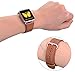 JSGJMY Compatible for Iwatch Band 42mm 44mm M/L Women Men Genuine Leather Loop Replacement Strap for iWatch Series 4 (44mm) Series 3 2 1 (42mm),Camel with Rose Pink Clasp