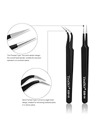Pinzas antiestáticas Tinsky, 4 piezas, pinzas de acero inoxidable kit de herramientas de mantenimiento (negro)