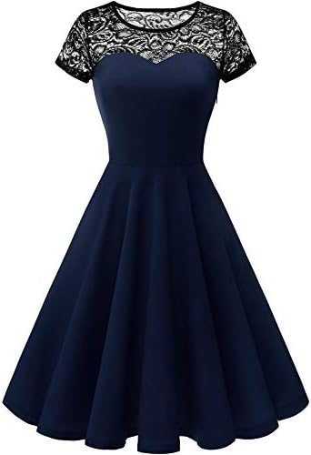 Yoyaker Women's 1950s Audrey Hepburn Rockabilly Vintage Dress Floral Lace Cocktail Swing Stretchy Dress