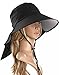 Ls Lady Womens Summer Flap Cover Cap Cotton Anti-UV UPF 50+ Sun Shade Hat With Bow. Adjustable Hat With Wind belt (One Size, Black)