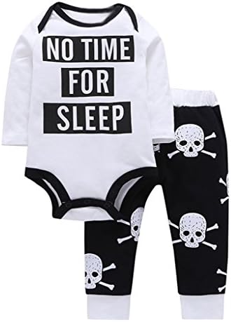 Baby Boys Funny Bodysuits Skull Pattern Pants 2pcs Outfits Set Halloween Costume (6-12M, White)