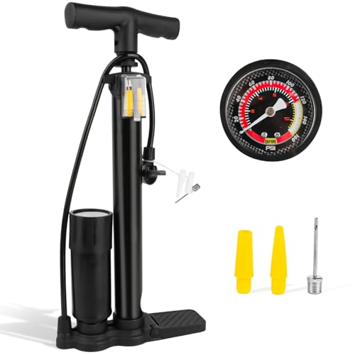 Fahrrad Luftpumpe mit 160psi Manometer, Standpumpe für Bike, Reifen, Ball - Presta und Schrader Ventile, Handpumpe Alle Ventile