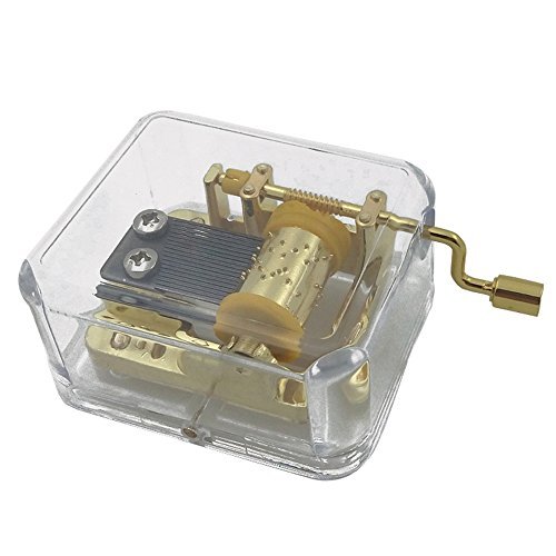 Helen Zora 18 note Acrylic Clear Gold Hand Cranked Gurdy Musical Mechanism Music Box (You are my sunshine)