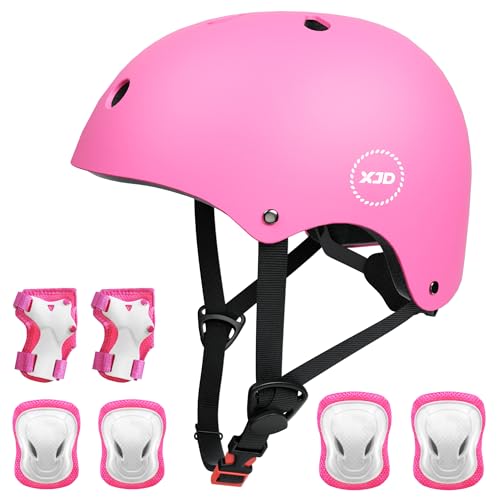 XJD Fahrradhelm Kinder Schoner Set(7er) Kinder Helm mit Knie- & Ellenbogen- & Handgelenkschützer Verstellbarer Schutz Jugend Skaterhelm für 3-13 Jahre