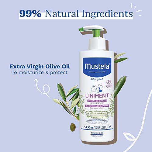 MUSTELA LINIMENT – NO-RINSE BABY CLEANSER FOR DIAPER CHANGE – WITH EXTRA VIRGIN OLIVE OIL – FRAGRANCE-FREE – 13.52 FL. OZ