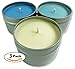 Candlecopia Rain Water, Sea Mist and Beach Linen Strongly Scented Hand Poured Vegan Travel Tin Candles, 3 x 4 Ounce Tins