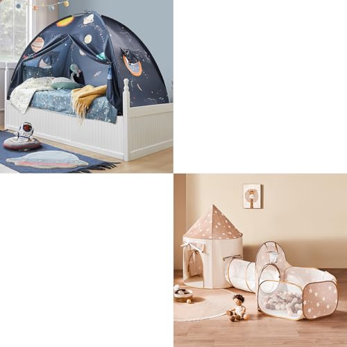 Tiny Land Kids Play Tent with Tunnel, Pop Up Play Tent with Ball Pits for Toddlers, Space Galaxy Bed Tent for Kids – Sleep Bed Canopy with 9 Planets Design – 77