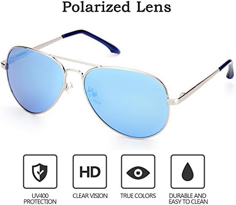 Mens Sunglasses Aviator Polarized Metal Frame Hiking Mirrored Lens Glasses, UV400 Protection