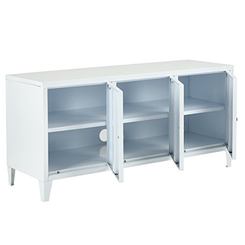 Steel Storage Cabinet, Heavy Duty Metal Office Storage Cupboard Locker Cabinet, 2 Levels Open Storage Shelves with 3 Doors for Home Office Study Bedroom Living Room(White,47.3"15.8"23") - Thumbnail 6