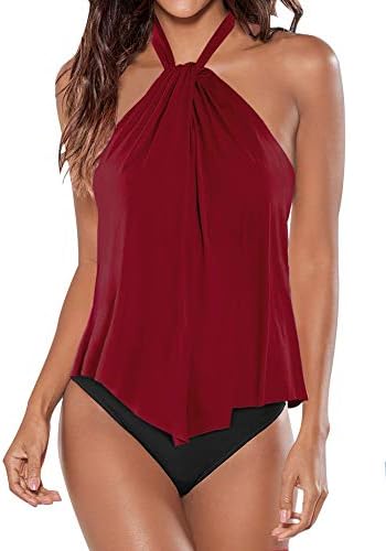Upopby Women's Sexy High Neck Flounce One Piece Swimsuits Printed Halter Bathing Suits Plus Size Swimwear