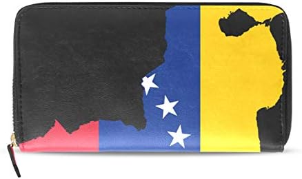 Flag Map of Venezuela Genuine Leather Wallet Case Credit Card Holder Travel Purse with Zipper Pocket for Women
