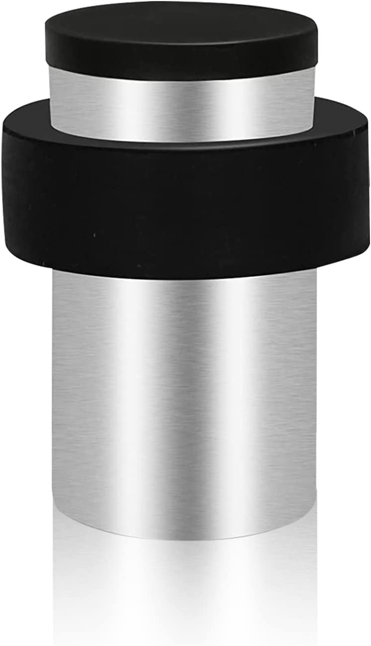 KOLAKO Door Stopper, Floor Door Stops, 2 Inch Modern Heavy Duty Solid Cylindrical Doorstop with Rubber Bumper, Floor Mounted Door Stop for Skirtings, Stainless Steel, Silver - 50mm โ image 1