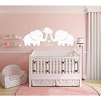 MAFENT Three Cute Elephant Family Wall Decal with Love Hearts Quote Art Baby or Nursery Wall Decor Bedroom Decoration (White, Large)