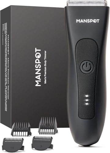 MANSPOT Trimmers for Men, Electric Body Hair Shaver for Men, Groin & Ball Trimmer with 4 Guards, Replaceable Ceramic Blade Heads, Wet & Dry Cordless Trimmer, 90-Minute Shaving Machine