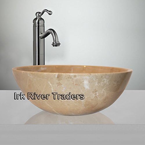 Irk River Natural Marble Stone Basin Sink Bathroom Cloakroom Counter Top Vessel Vanity Wash Bowl Bath Countertop Sink Deep Round 12" Cream Crema Marfil (12" X 4.5")